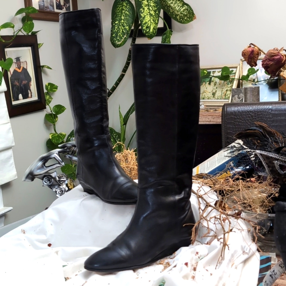 Loeffler Randall Black wedge heel boot.
